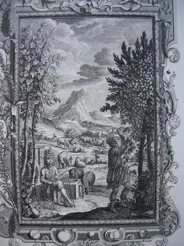 Jacobs Tränck-Stäbe Org Kupferstich Scheuchzer-Bibel 1731 weidende Schafe