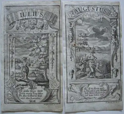 Th. Bäck (XVIII/XIX) 12 Monatsbilder 12 emblematische Kupferstiche um 1780