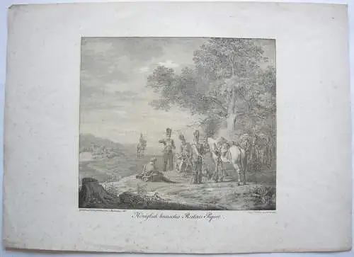 Königlich bairisches Reiterei Piquet Orig Lithographie 1822 Feldwache Militär