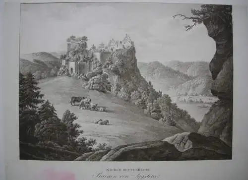 Ruinen von Aggstein Niederösterreich Orig Lithographie Alt Kunike 1824 Donau 