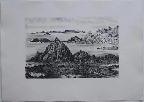 Wolfgang Niesner Isles of Scilly Cornwall Kupferstich 1980 signiert 