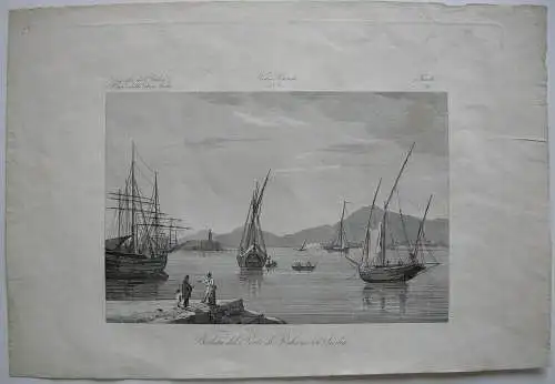 Veduta del Porto di Palermo Sicilia Orig. Kupferstich 1845 Zuccagni-Orlandini