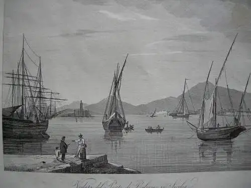 Veduta del Porto di Palermo Sicilia Orig. Kupferstich 1845 Zuccagni-Orlandini