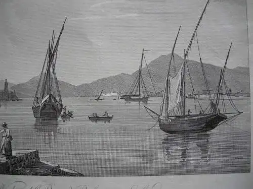  Veduta del Porto di Palermo Sicilia Orig. Kupferstich 1845 Zuccagni-Orlandini
