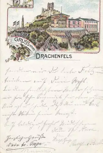 AK Drachenfels Siebengebirge Königswinter gel 1894 Litho Nordrhein Westfalen