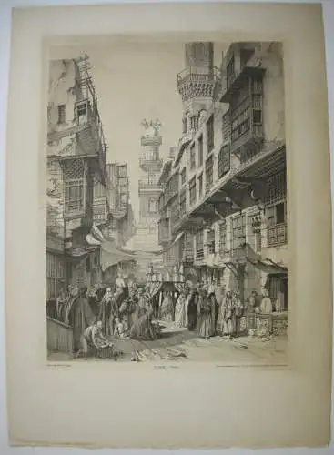 Kairo Beyn-El-Kasreyn Minarett Kalaoon Lithographie Bourne Carter 1840 Ägypten 