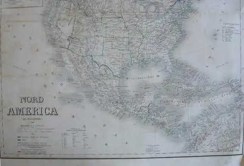 Nord North America Westindien Orig Stahlstich Kiepert Weimar 1865