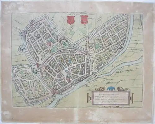 Wesel Westfalen kolor Orig Kupferstich Vogelschau 1588 Braun Hogenberg