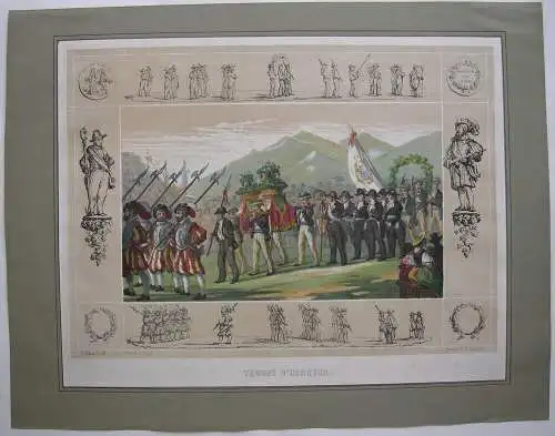 Gustave Spengler (1818-1876) Troupe d'Honneur Ehrengarde Orig Lithografie 1840