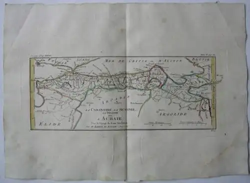 Griechenland Achaia Corinth  kolor Kupferstichkarte Bocage 1786 Antike Hellas