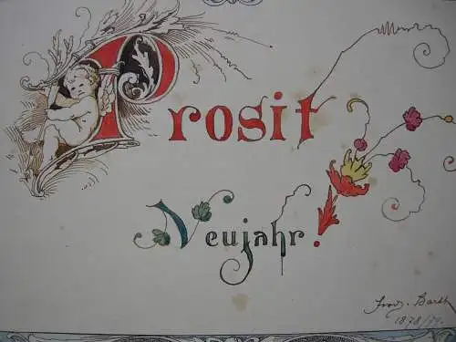 Ferdinand Barth (1842-1892) Prosit Neujahr Orig Farbzeichnung 1879  