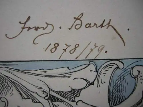 Ferdinand Barth (1842-1892) Prosit Neujahr Orig Farbzeichnung 1879  