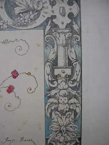 Ferdinand Barth (1842-1892) Prosit Neujahr Orig Farbzeichnung 1879  