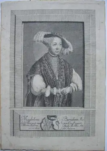Maddalena Visconti (um 1366 -1404) Portrait Orig Kupferstich um 1750 