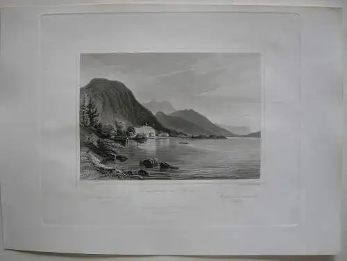 Weißenbach Attersee Oberösterreich Orig. Stahlstich F. Hablitscheck 1847