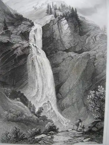 Schleierfall bei Gastein Salzburg Orig. Stahlstich C. Huber 1847