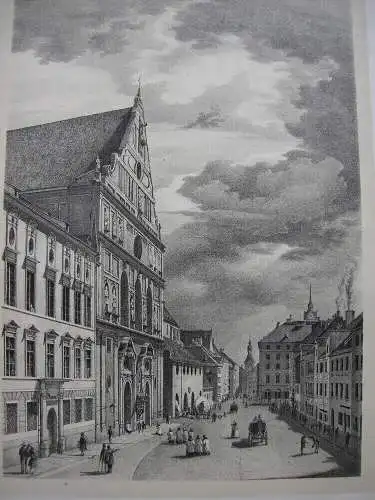 München Neuhauser Strasse Orig Lithographie C. A. Lebschee Bayern 1830 