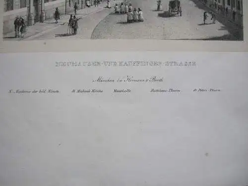 München Neuhauser Strasse Orig Lithographie C. A. Lebschee Bayern 1830 