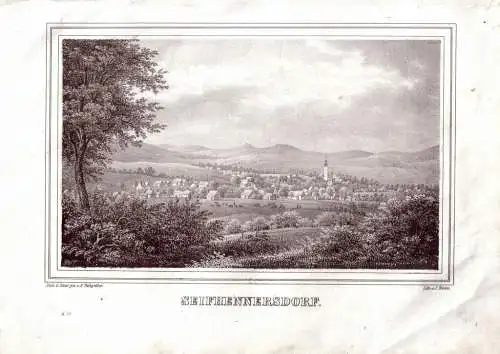 Seifhennersdorf bei Görlitz Sachsen Lithographie 1842 