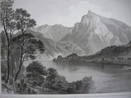 Traunkirchen Spitzelstein Traunsee Oberösterreich Orig. Stahlstich Robock 1847