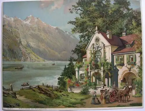 Theodor Guggenberger Königsee mit Watzmann Orig. Chromolithografie 1890 