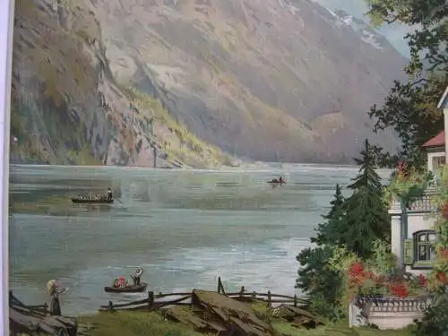 Theodor Guggenberger Königsee mit Watzmann Orig. Chromolithografie 1890 