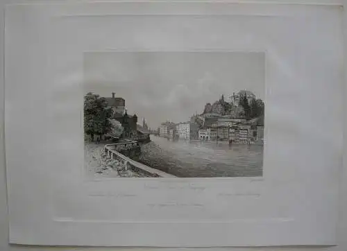 Vorstadt Stein in Salzburg Orig. Stahlstich C. Huber 1847