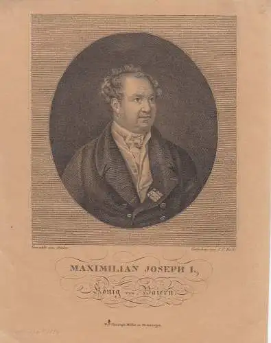 Maximilian Joseph I., König von Bayern Kupferstich Bock nach Stieler 1800  