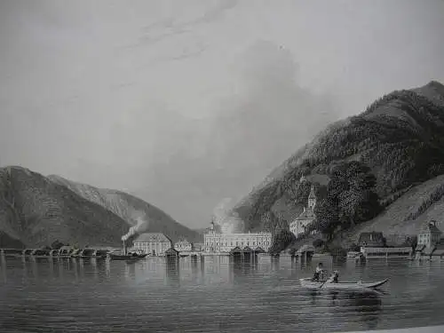 Ebensee am Traunsee Ansicht vom See Oberösterreich Orig. Stahlstich Kolb 1847