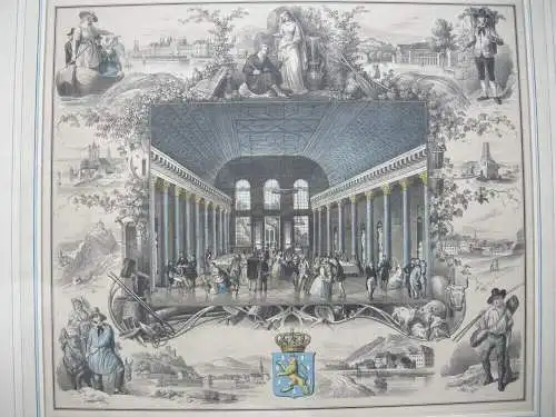 Wiesbaden Nassau Kursaal Randdarstellungen Orig. Farblithografie Hohbach 1836 