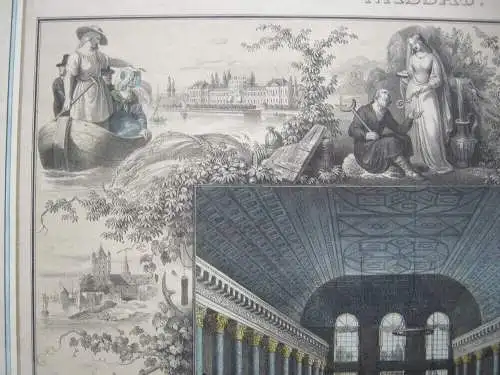 Wiesbaden Nassau Kursaal Randdarstellungen Orig. Farblithografie Hohbach 1836 