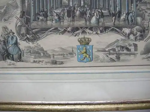 Wiesbaden Nassau Kursaal Randdarstellungen Orig. Farblithografie Hohbach 1836 