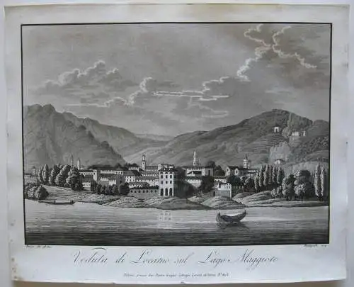 Veduta Locarno Lago Maggiore Ticino Schweiz Orig Aquatinta Bussi 1800 Suiza