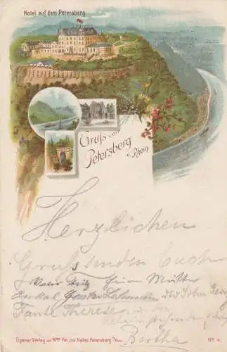 AK Petersberg Rhein Hotel Königswinter gel 1897 Litho Nordrhein-Westfalen