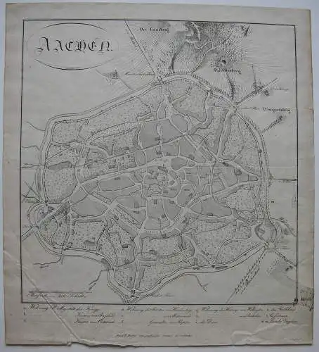 Aachen Stadtplan Orig Lithografie 1819 Monarchenkongress 