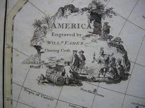 North South America Kontinentkarte kolor Orig Kupferstichkarte Faden 1776 