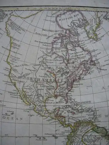 North South America Kontinentkarte kolor Orig Kupferstichkarte Faden 1776