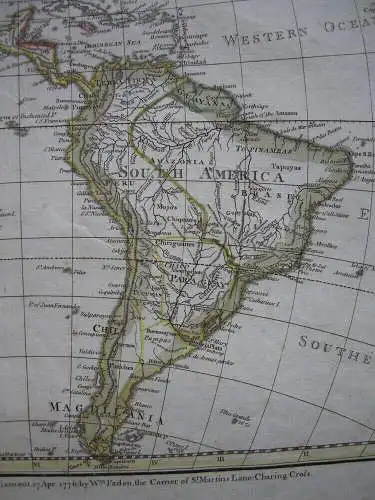 North South America Kontinentkarte kolor Orig Kupferstichkarte Faden 1776 