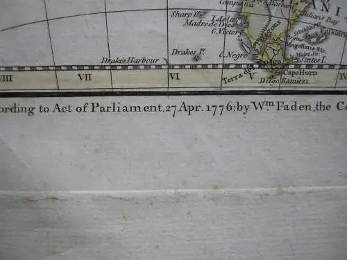 North South America Kontinentkarte kolor Orig Kupferstichkarte Faden 1776 