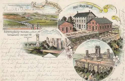 Ak Hohensyburg Westhofen Dortmund Hotel Wulf Panorama Litho gel 1898  