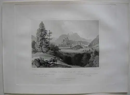 Salzburg vom Kreuzberge bei Aigen Orig. Stahlstich W. Lange 1847