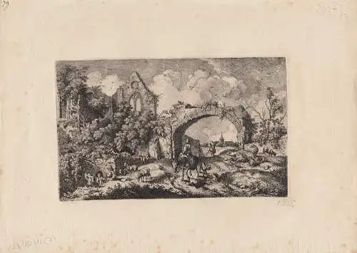 Ferdinand Kobell (1740-1799) Kirchenruinie Orig Radierung 1772