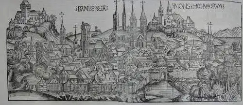 Bamberg Gesamtansicht Orig Holzschnitt Schedel 1493 Franken 1. gedruckte Ansicht