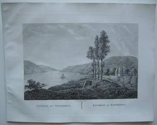 Bacherach Bingen Rhein Orig Kupferstich J. Roux 1822 Rheinland Pfalz