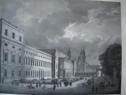 München Residenz Nordseite Hofgarten Orig Lithografie Bergmann Jodl 1850