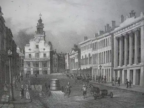 Boston Main Street Massachusetts Orig Lithografie 1840 USA