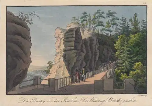 C. H. Beichling (1803-1876) Rathner Brücke Bastey Orig Umrissradierung 1850