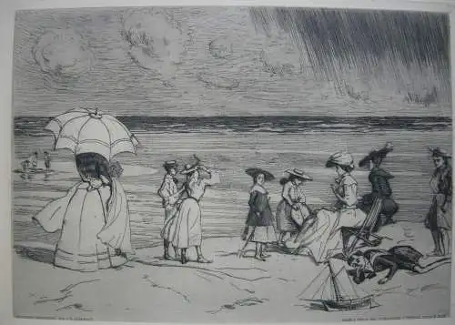 Pierre G. Jeanniot (1848-1934) Am Strand Orig. Radierung 1910 