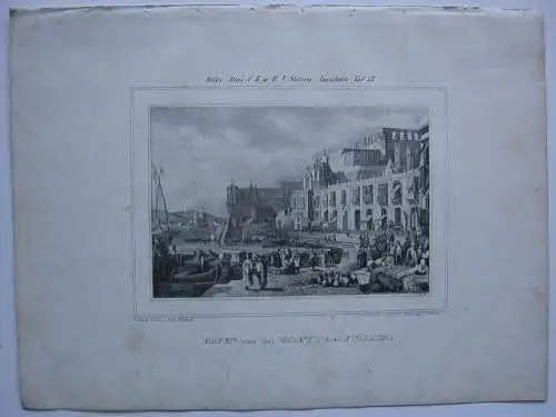 Hafen La Valetta Malta  Orig. Lithografie 1840