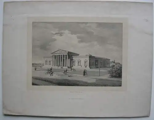 München Glyptothek Königsplatz Orig Lithographie C. A. Lebschee Bayern 1830